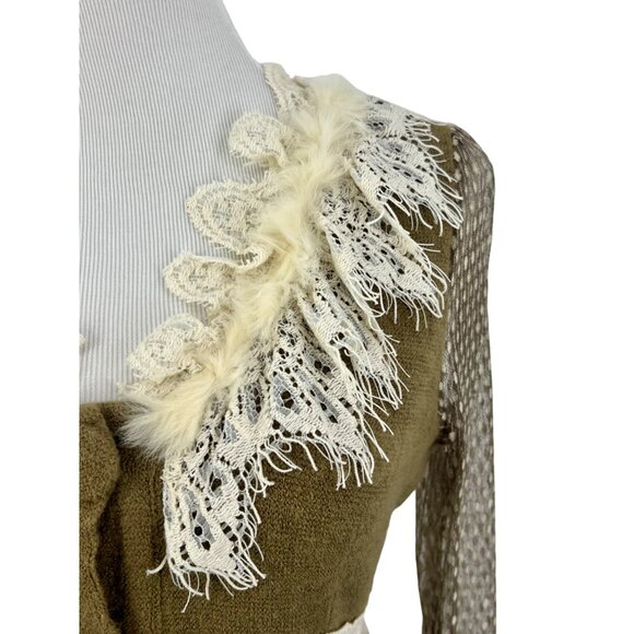 RARE Anthropologie x A'Reve Vintage-Inspired Lace & Feather Trim Knit Sweater - Picture 3 of 12